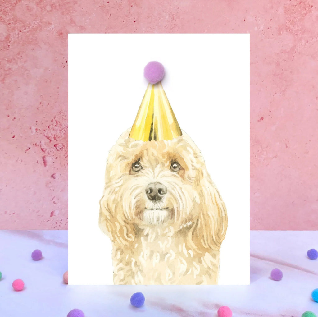 Apricot Cockapoo Pompom Birthday Card