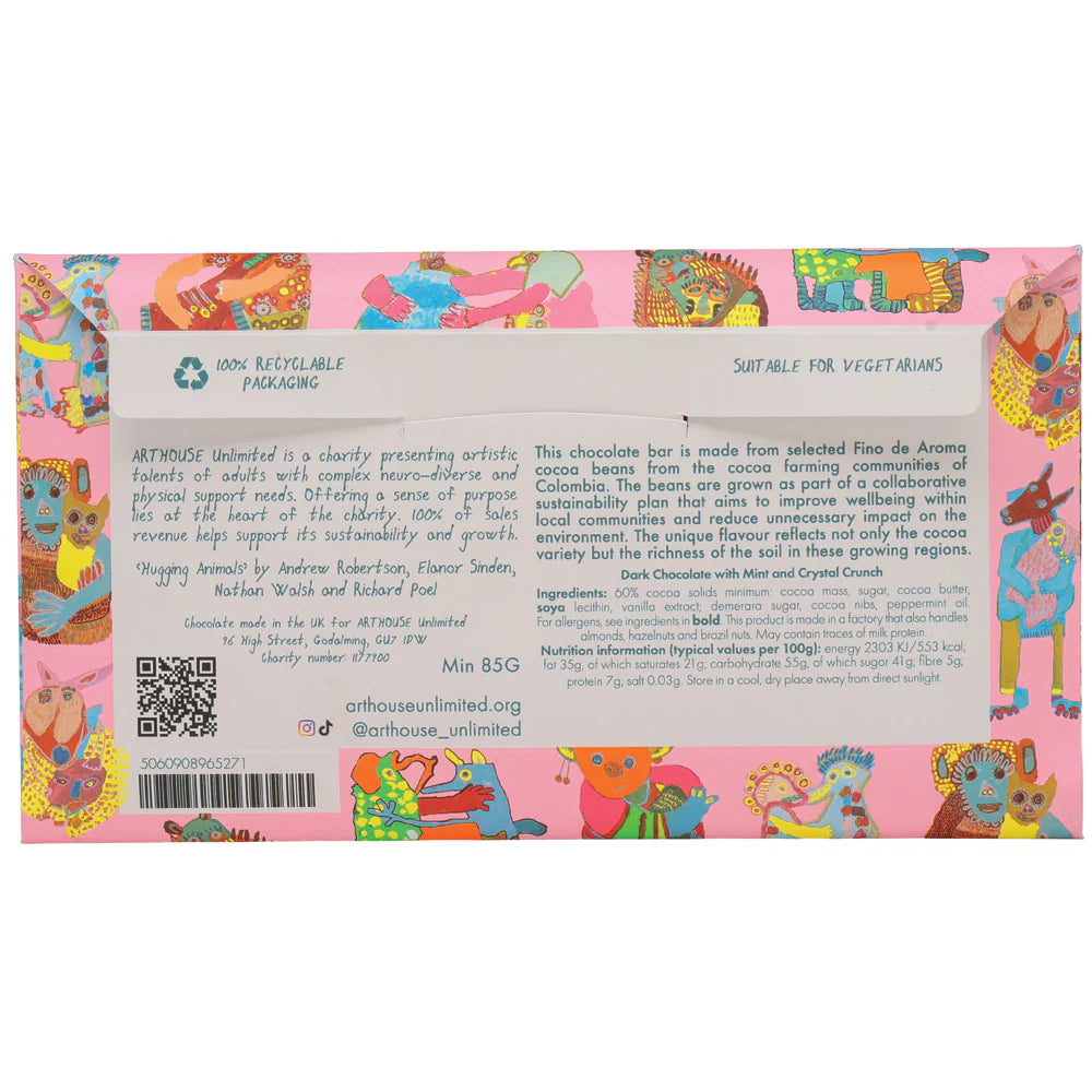 Arthouse 'Hugging Animals' Dark Chocolate with Mint & Crystal Crunch