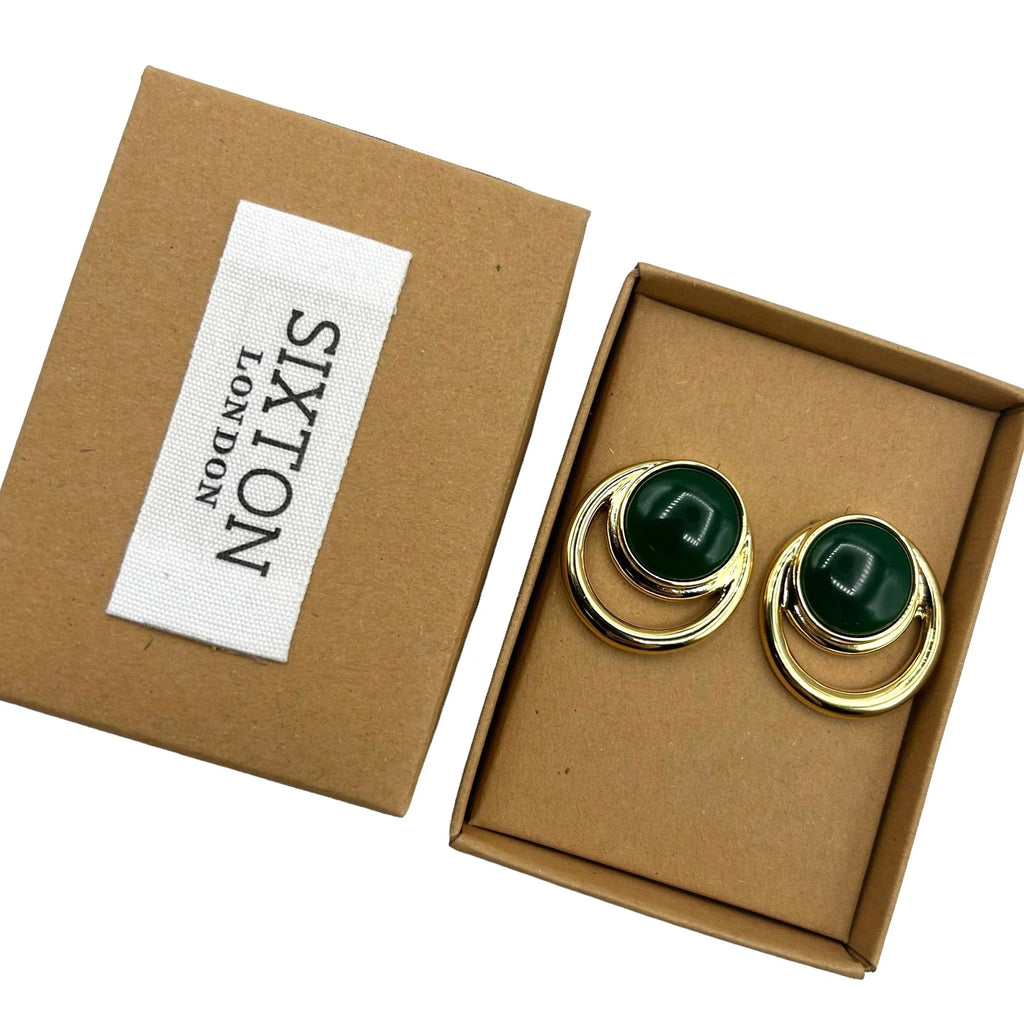 Sixton London Forest Green & Gold Earrings