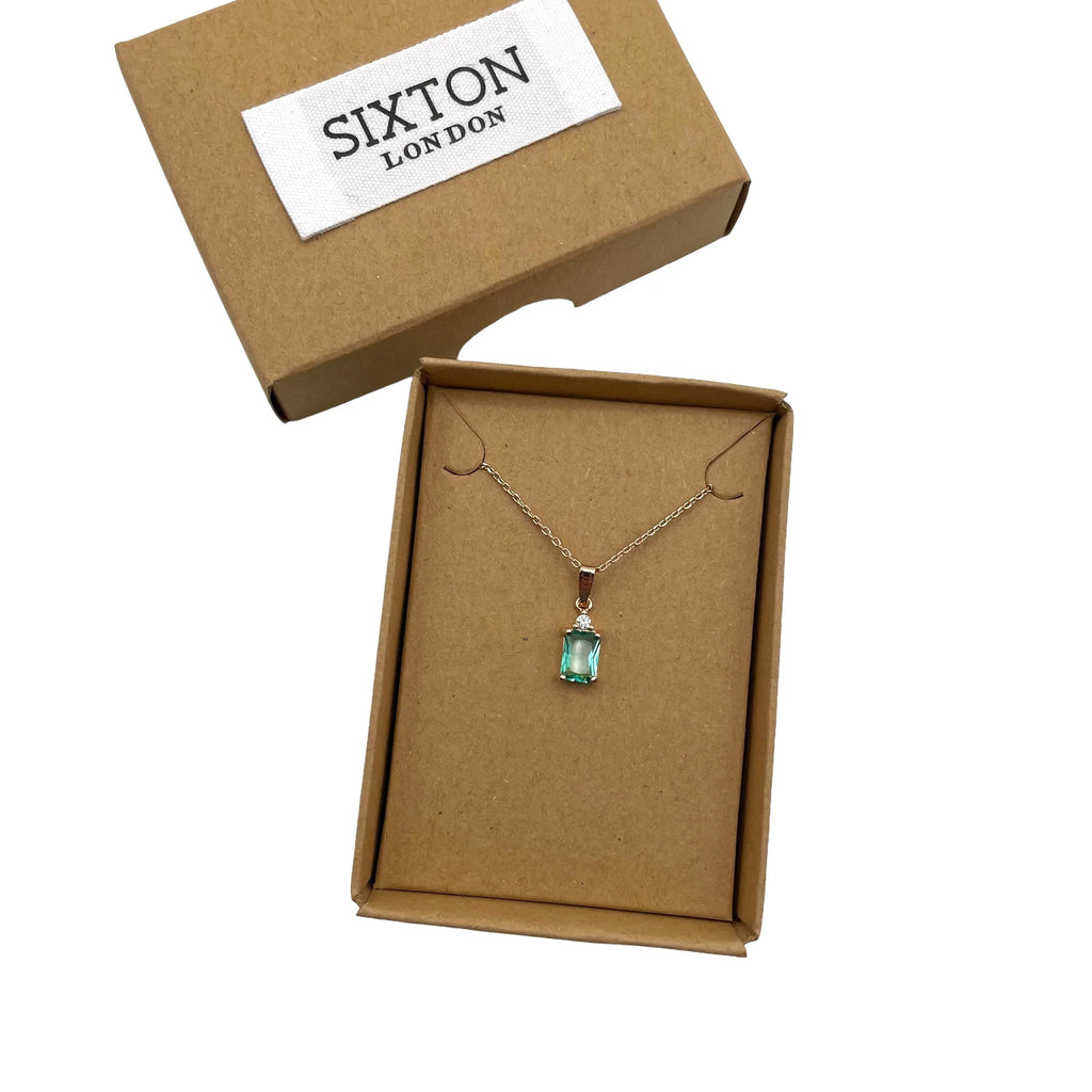 Sixton Aqua Square Jewel Drop Necklace