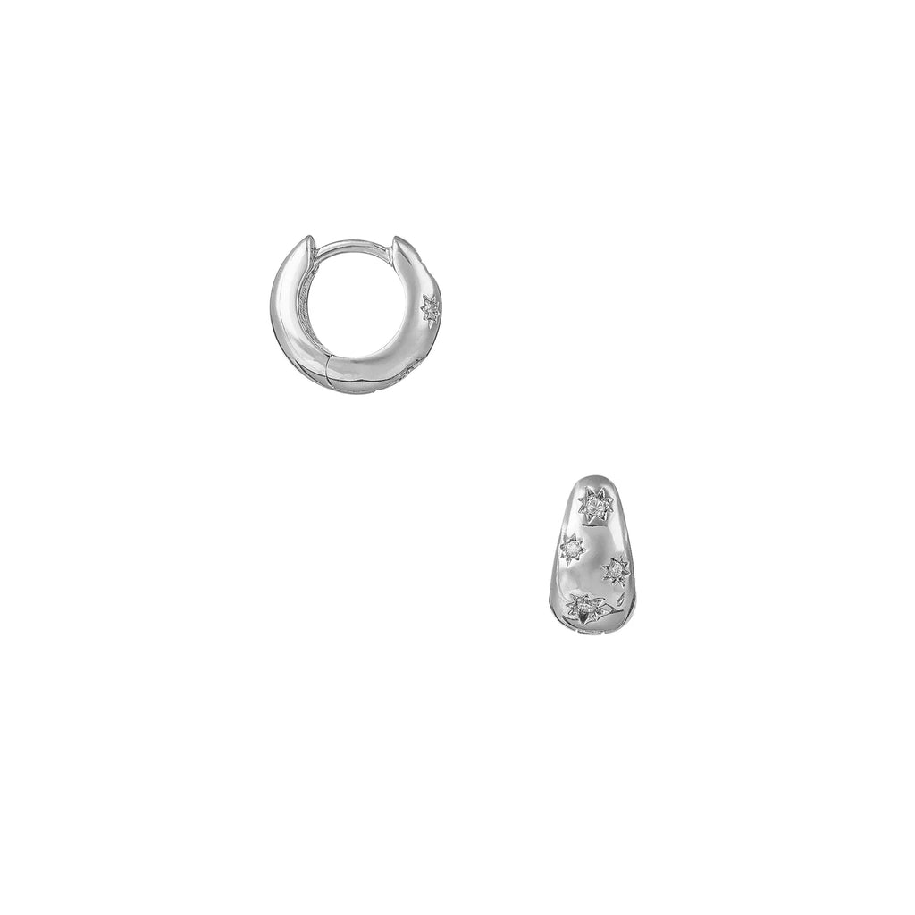 Orelia Tapered Silver Crystal Starburst Huggie Hoop Earrings