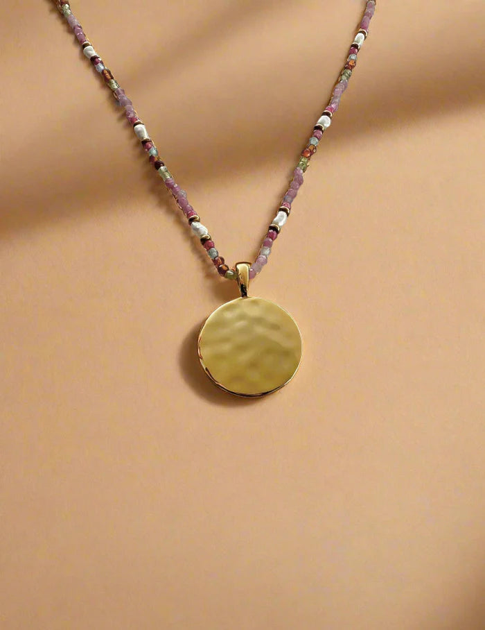 Beaded Hammered Disc Necklace