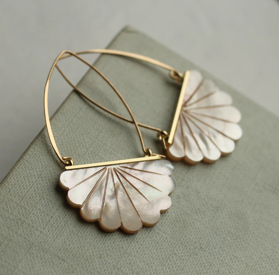 Silk Purse, Sow's Ear Mother of Pearl Art Deco Hoop Earrings