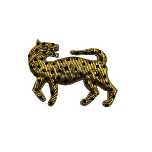 Chartreuse Stripe Small Make-Up Bag & Leopard Brooch