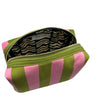 Chartreuse Stripe Small Make-Up Bag & Leopard Brooch