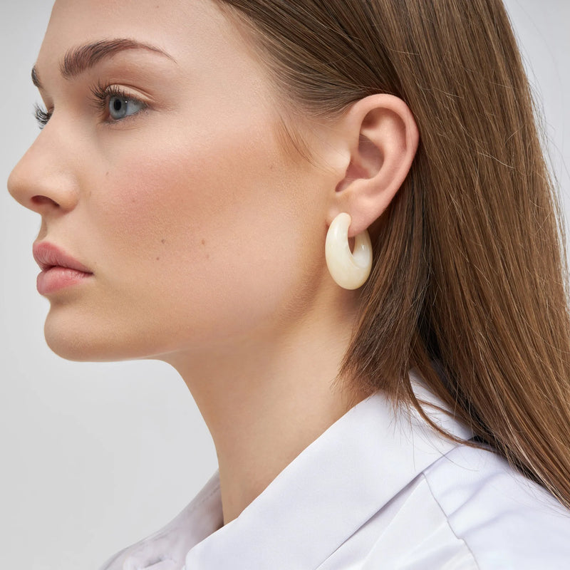 Moon Earrings in Pearl Marble