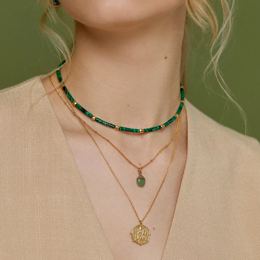 Orelia Malachite & Gold Bead Necklace