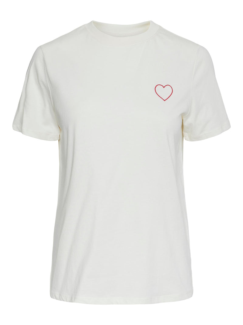 Pieces Ria Tee With Embroidered Heart
