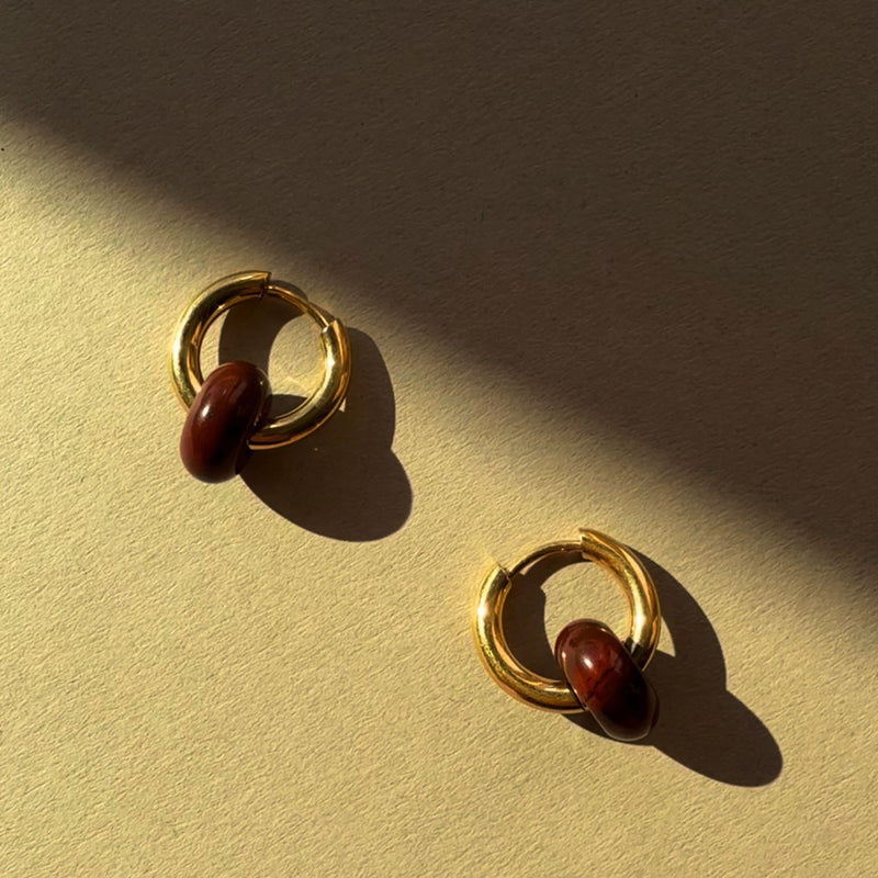 Weathered Penny Red Jasper Hoop Earrings