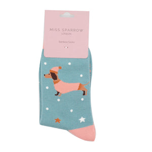 Miss Sparrow Bamboo Festive Sausage Dogs Socks