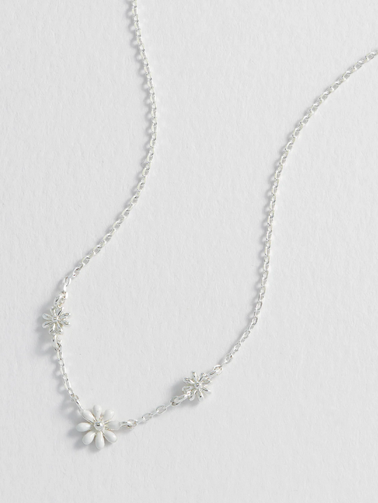 Estella Bartlett Triple Flower White Enamel Necklace