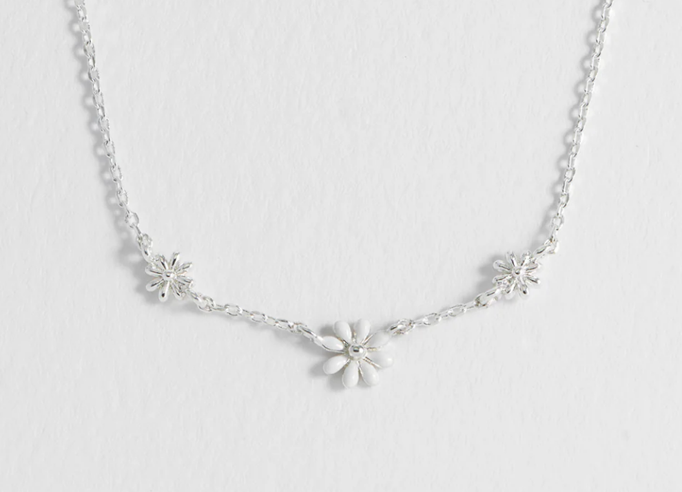 Estella Bartlett Triple Flower White Enamel Necklace