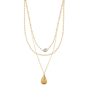 Orelia Pearl & Molten Teardrop Necklace