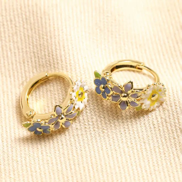 Enamel Floral Hoop Earrings