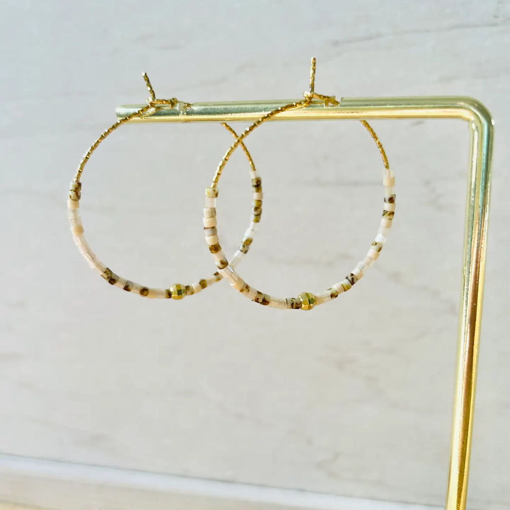 Stainless Steel Hoop Earrings - Cream & Gold