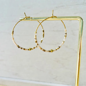 Stainless Steel Hoop Earrings - Cream & Gold