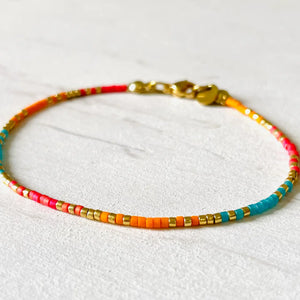 Beaded Bracelet - Orange, Red & Blue