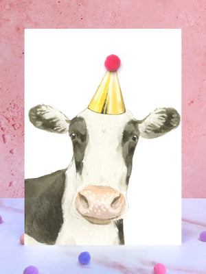 Cow Pompom Birthday Card