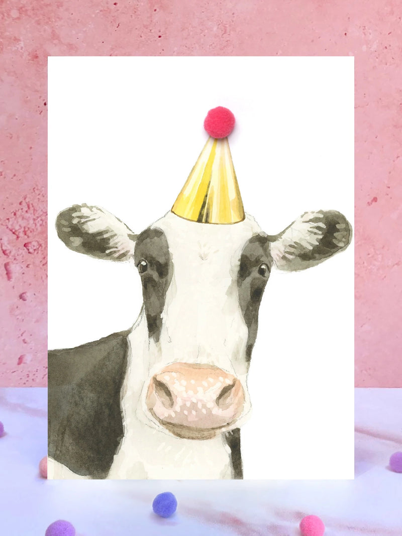 Cow Pompom Birthday Card