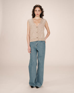 Grace & Mila Santa Beige Sleeveless Cardigan