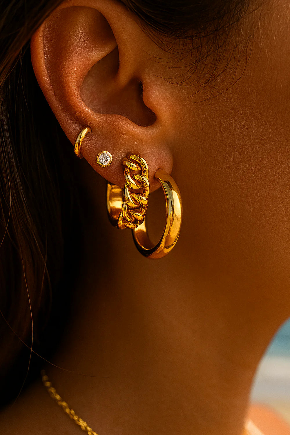 Mini Chain Link Huggie Hoops