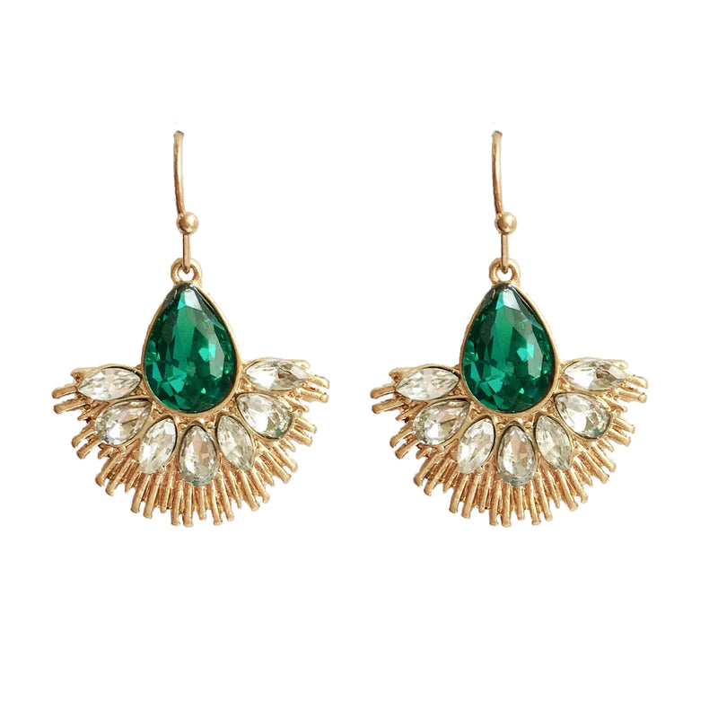Lovett & Co Emerald Crystal Fan Earrings