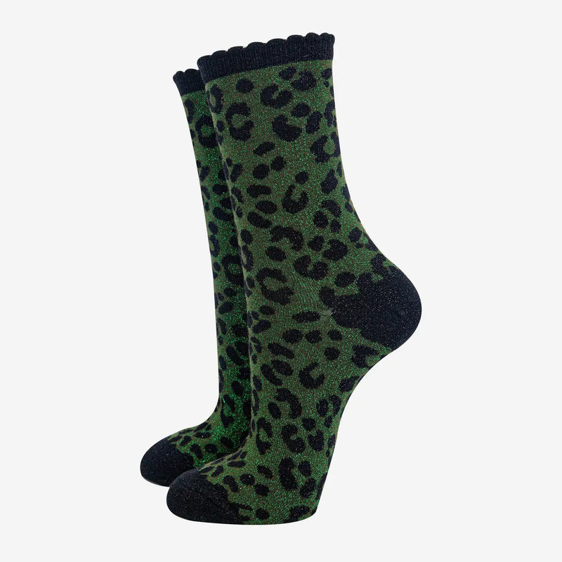 Leopard Print Glitter Socks