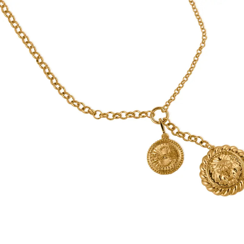 Big Metal London Dimtra Dual Charm Chain Gold Necklace