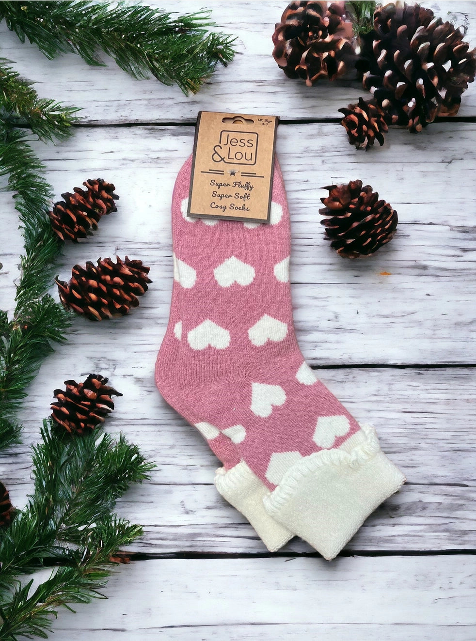Cosy Pink Heart Cuff Socks