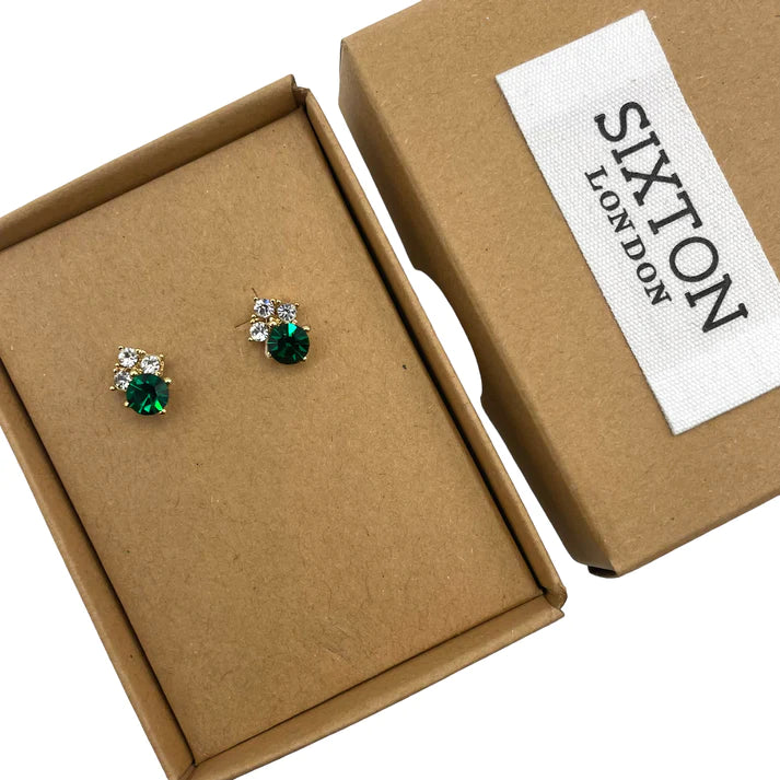 Sixton London Vintage style emerald stud earrings