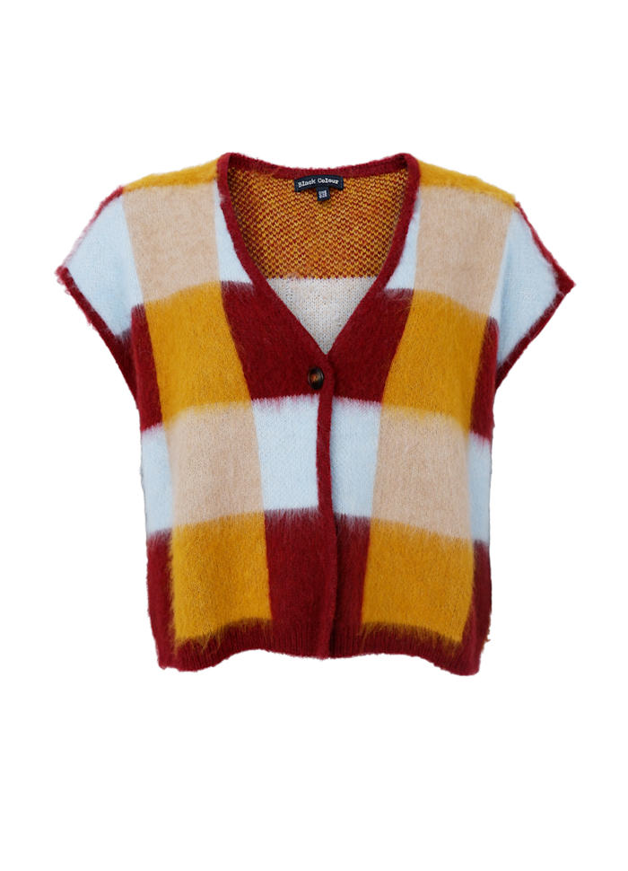 Black Colour Chess Knit Vest