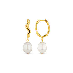 Orelia Oval Wave Pearl Drop Hoop Earring