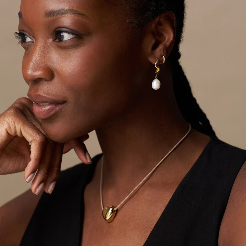 Orelia Oval Wave Pearl Drop Hoop Earring