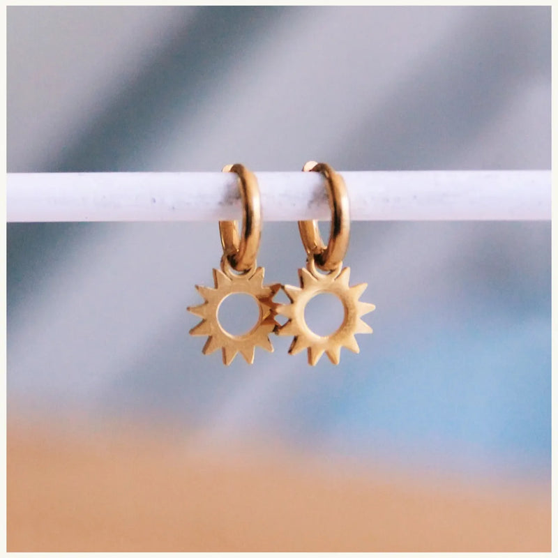 Stainless Steel Hoops with Sun Charm