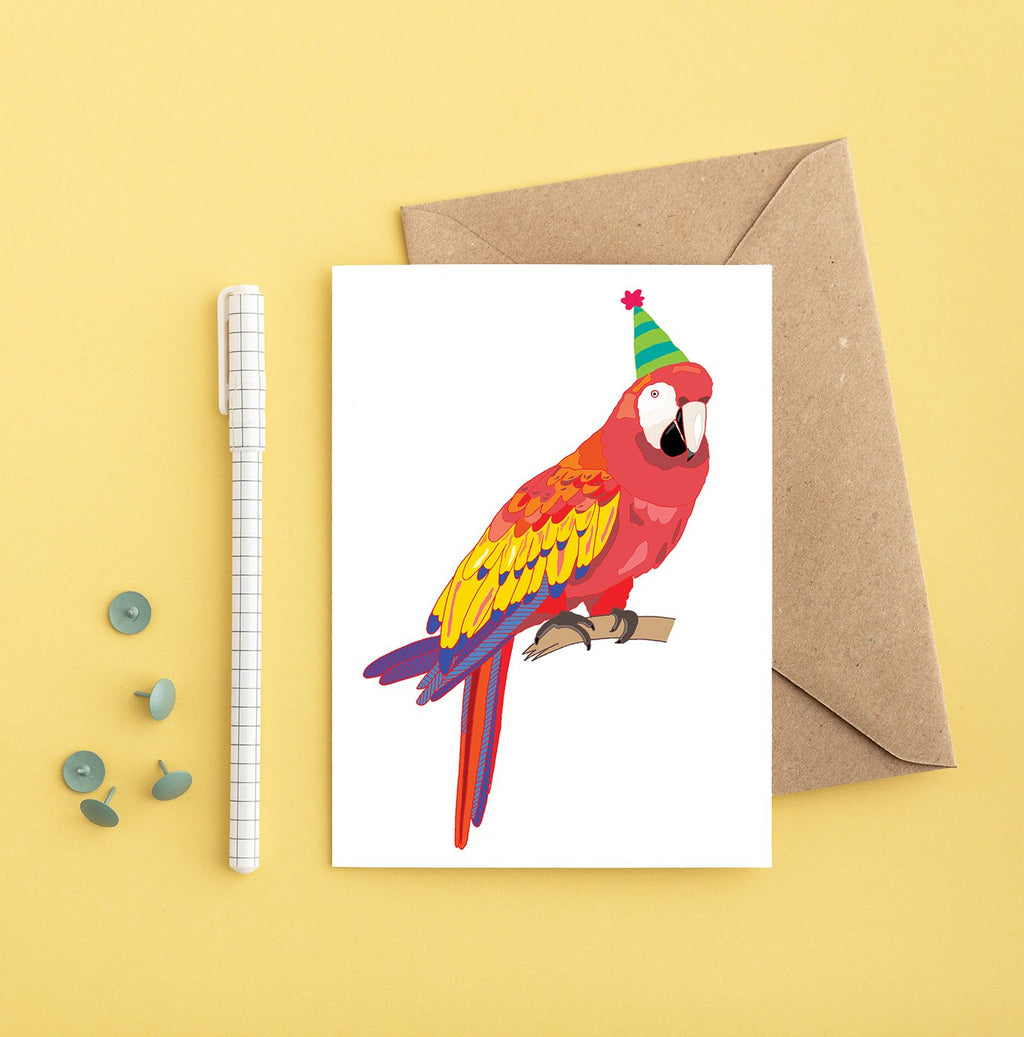 You've got pen on your face parrot in a party hat card
