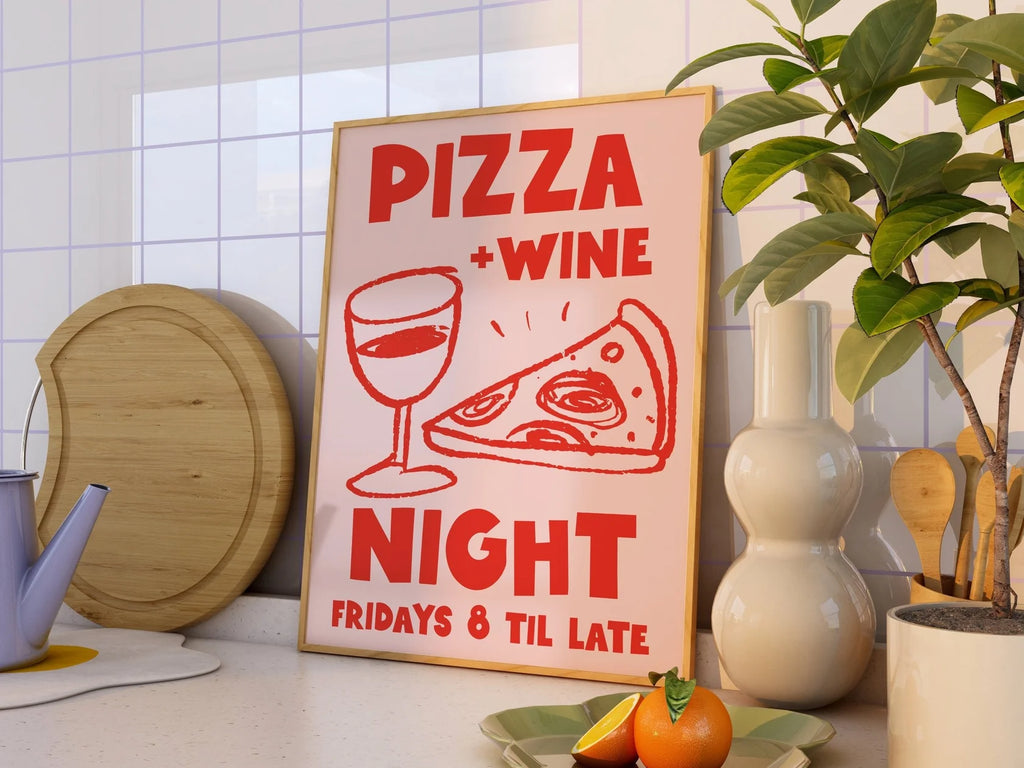 Pizza and Wine A4 Art Print