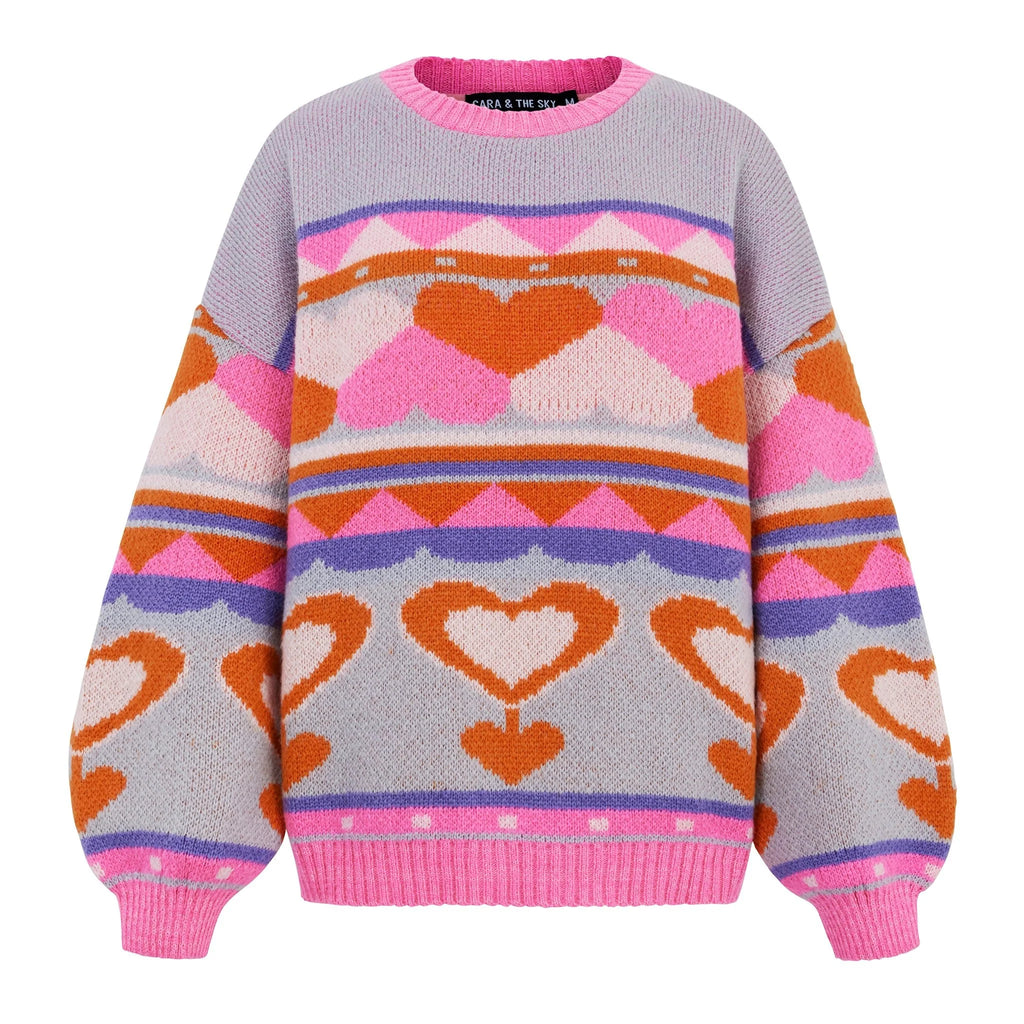 Cara & The Sky Poppy Heart Intarsia Oversized Jumper