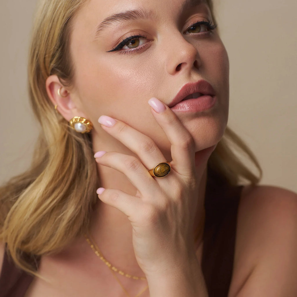 Orelia Semi Precious Tiger's Eye Statement Ring