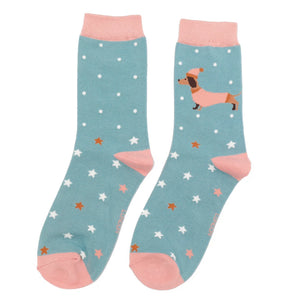 Miss Sparrow Bamboo Festive Sausage Dogs Socks