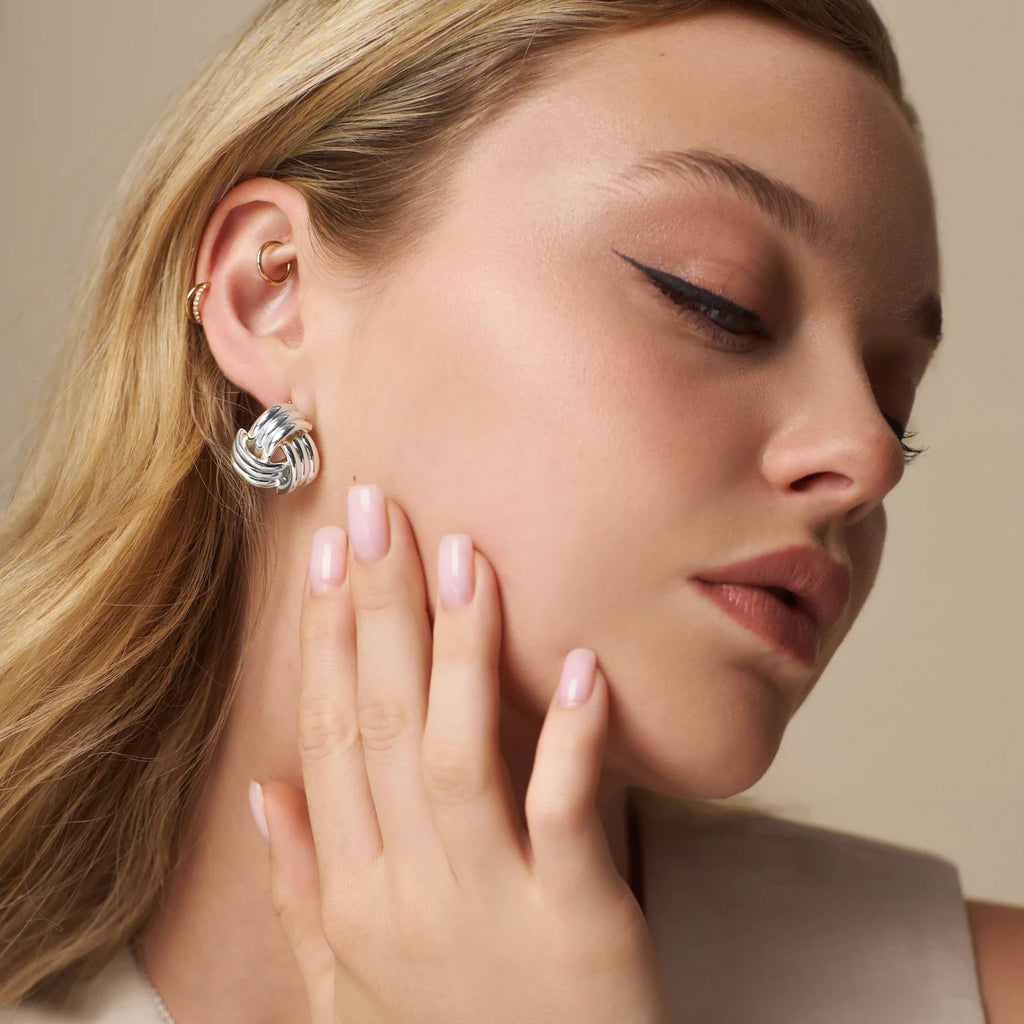 Orelia Interlocking Statement Stud Earrings Sliver or Gold