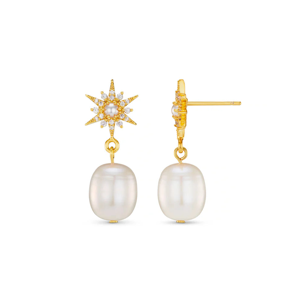 Orelia Pavé Starburst & Pearl Drop Earrings