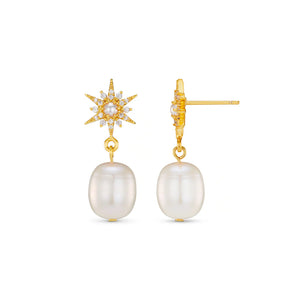 Orelia Pavé Starburst & Pearl Drop Earrings