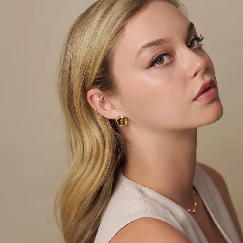 Orelia Semi Precious Tiger's Eye Square Stud Earrings