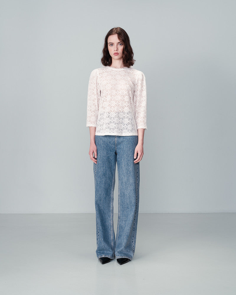 Grace & Mila 'Navy' White Lace Top