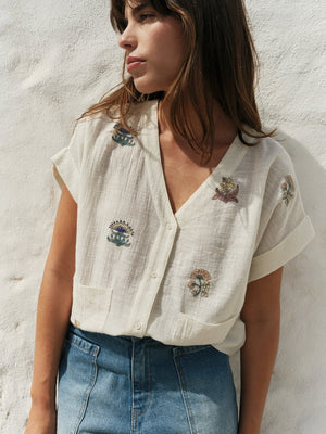 Indi & Cold Short-Sleeve Embroidered Shirt