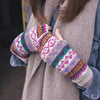 Fuchsia & Forest Green Hand Knitted Wrist Warmers