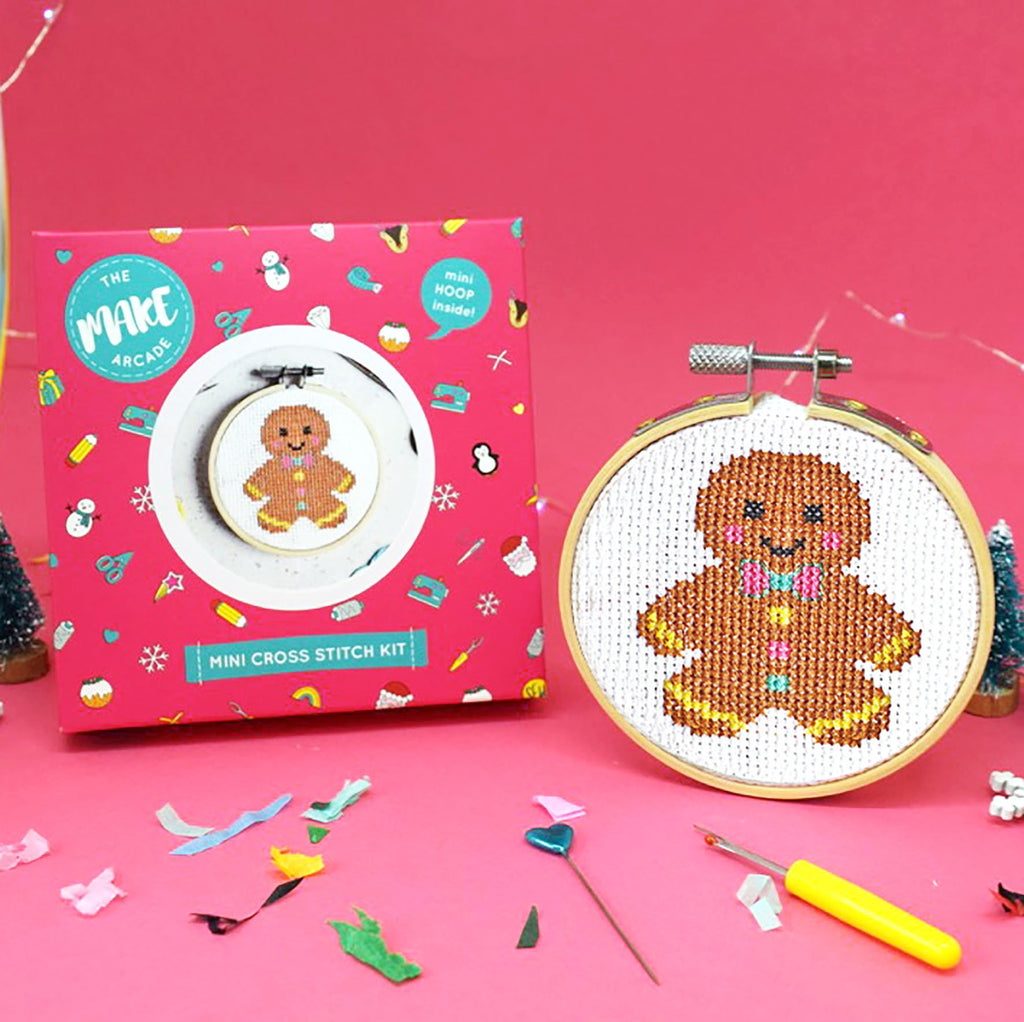 The Make Arcade Gingerbread Person Mini Cross Stitch Kit