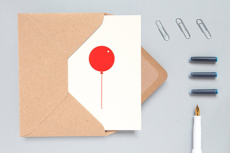 Ola Foil blocked Balloon card - Red on Stone