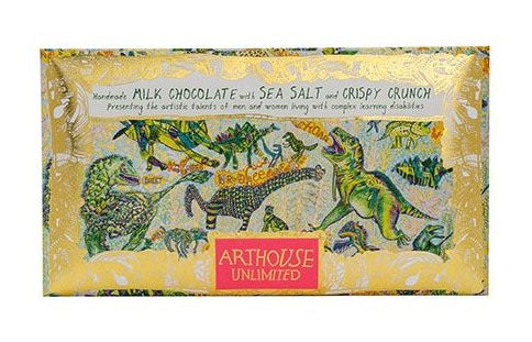 Arthouse Unlimited - Dinosaurs Handmade Milk Chocolate with Smoky Malt Crunch, Sea Salt & Cinnamon