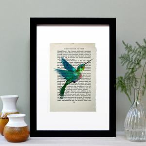 Hummingbird Vintage Book Page Print